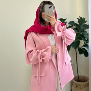 مانتو دخترانه و زنانه عروسکی آستین پاپیون صورتی پودری