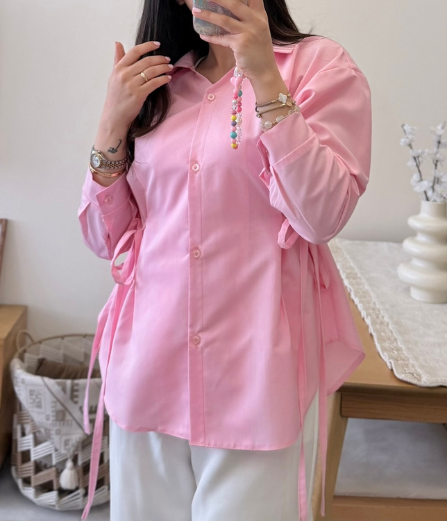 شومیز عروسکی زنانه دخترانه مدل بغل پاپیون صورتی باربی پاستلی خنک تابستانه