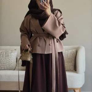 کت تک عروسکی موکا شیر کاکائویی زنانه دخترانه کمربند دار سوپر مازراتی لایی کوبی شده