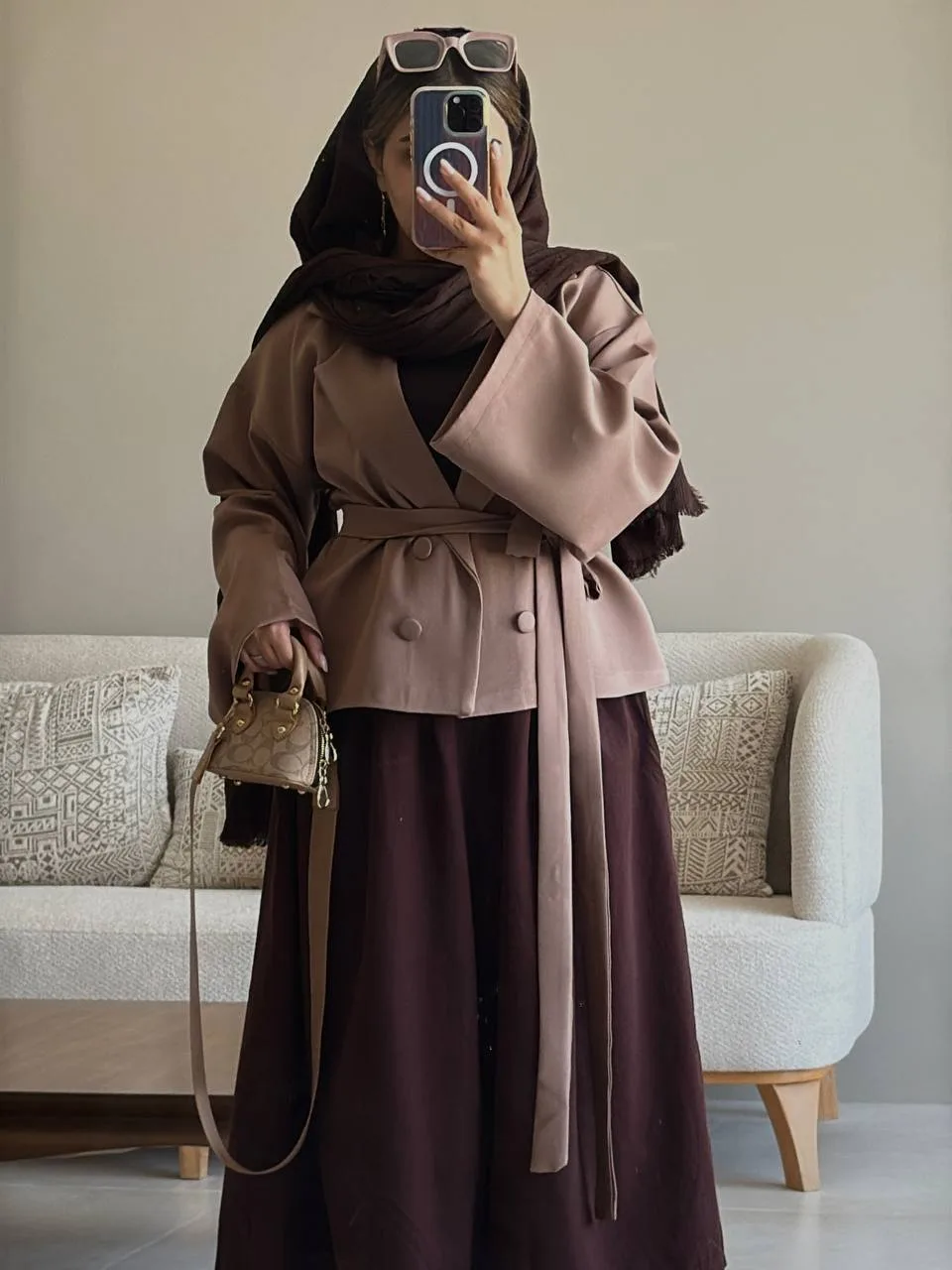 کت تک عروسکی موکا شیر کاکائویی زنانه دخترانه کمربند دار سوپر مازراتی لایی کوبی شده
