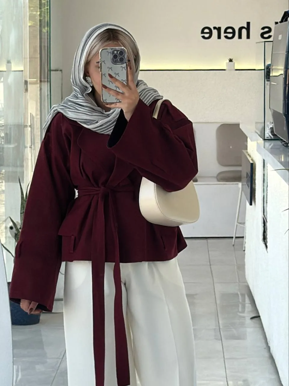 مانتو کتی زنانه دخترانه عروسکی آستین بند پاپیون و کمربند دار زرشکی چری مازراتی