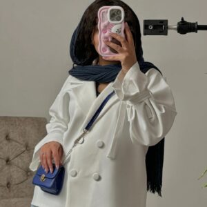 کت تک عروسکی سفید زنانه دخترانه سوپر مازراتی بهاره عیدانه با آستین بند لایی کوبی شده
