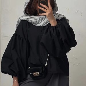شومیز مشکی عروسکی آستین چین دخترانه زنانه جنس تترون قزاع خارجی